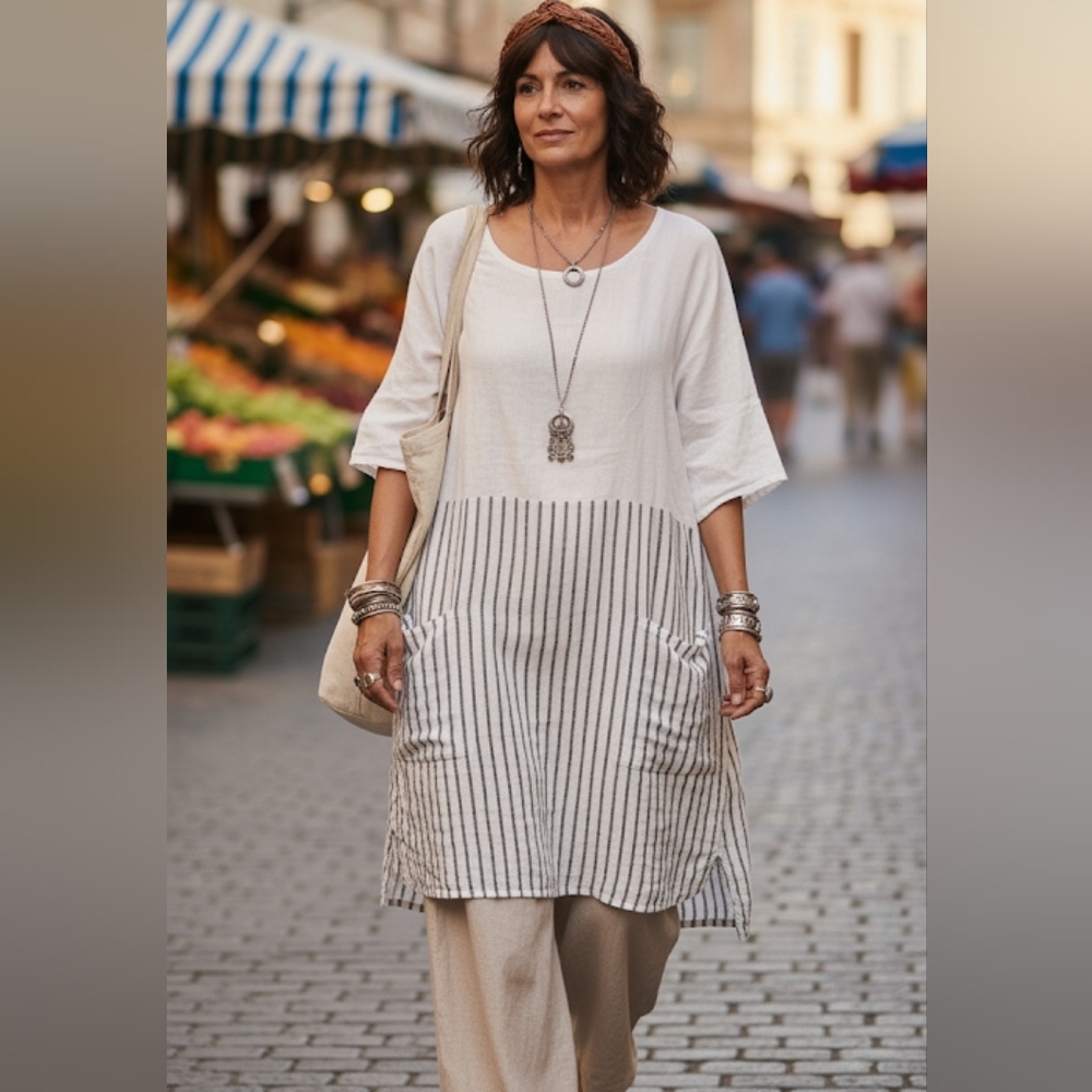 Me & Gee 100% Linen Lagenlook Tunic Dress Size M